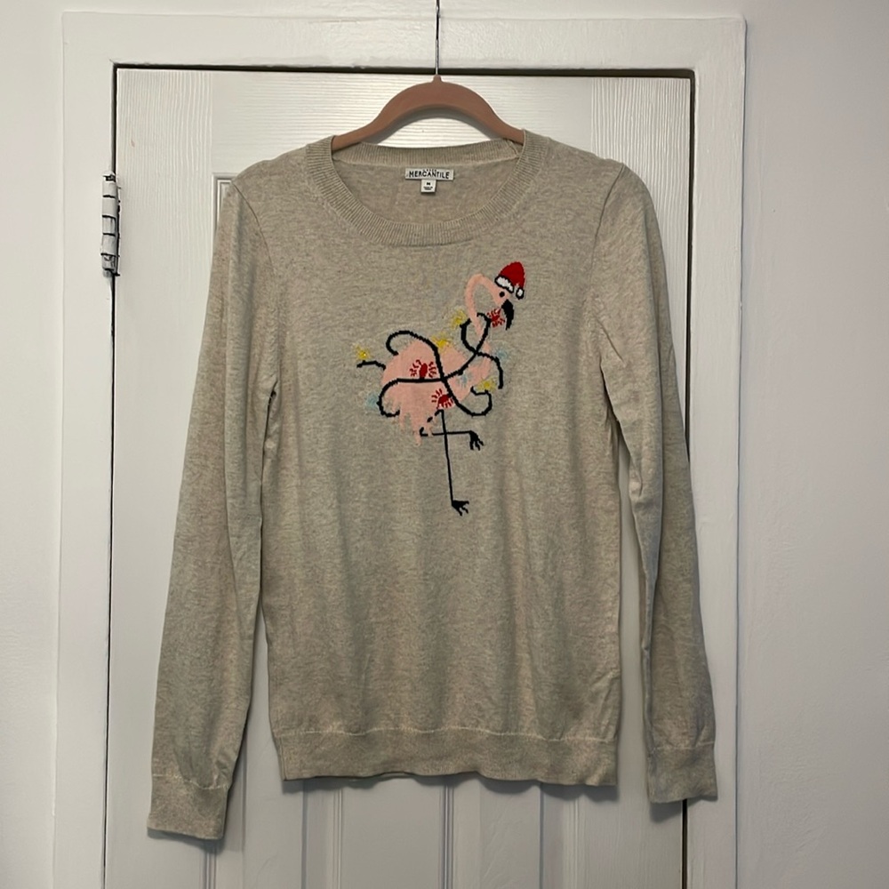 EUC J. Crew Factory flamingo holiday sweater
